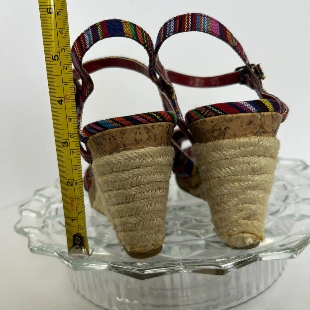 White Mountain Cliffs Colorful Fabric Bow Wedge Sandals Size‎ 7.5M